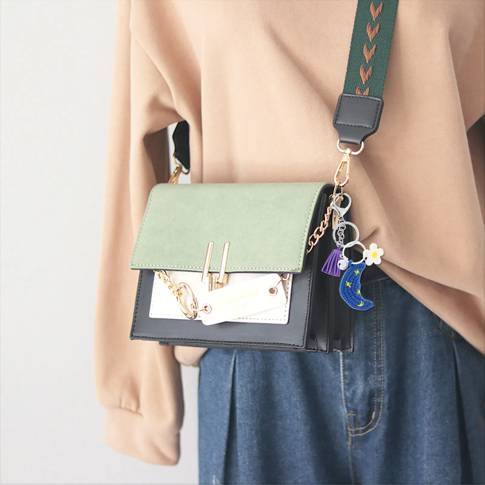1Pcs Moon Key Pendant Adorable Handbag Suitcase Mobile Phone Decorative Hanging Pendant Fine Workmanship Easy Carry Storage