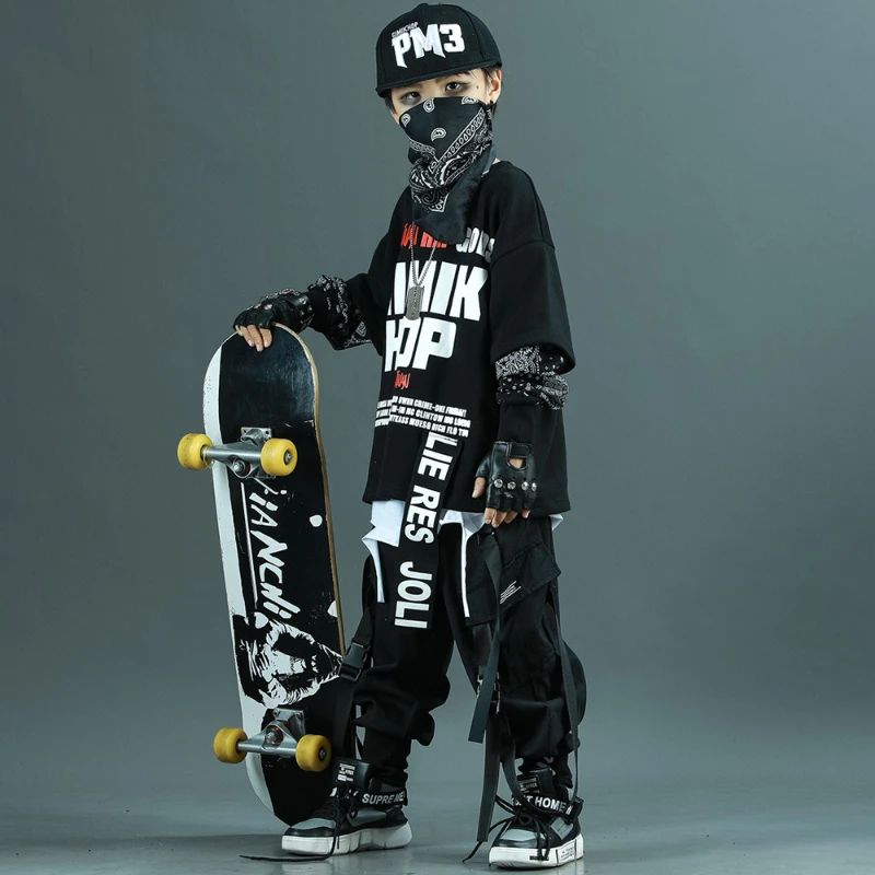 Kids Tracksuit Black Long Sleeve Tops + Pants Boys Hip Hop Streetwear Children Sportswear Sets Teenagers Clothing 10 12 13 14 Y