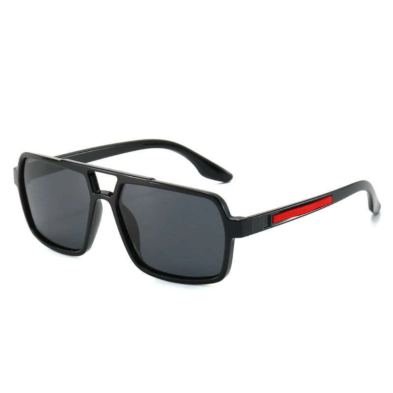 Retro Quadratische Polarisierte Sonnenbrille für Herren, Fahren, Angeln, Pilotenstil mit Roter Linien-Dekoration, Lässige Wander- und Urlaubsbrille