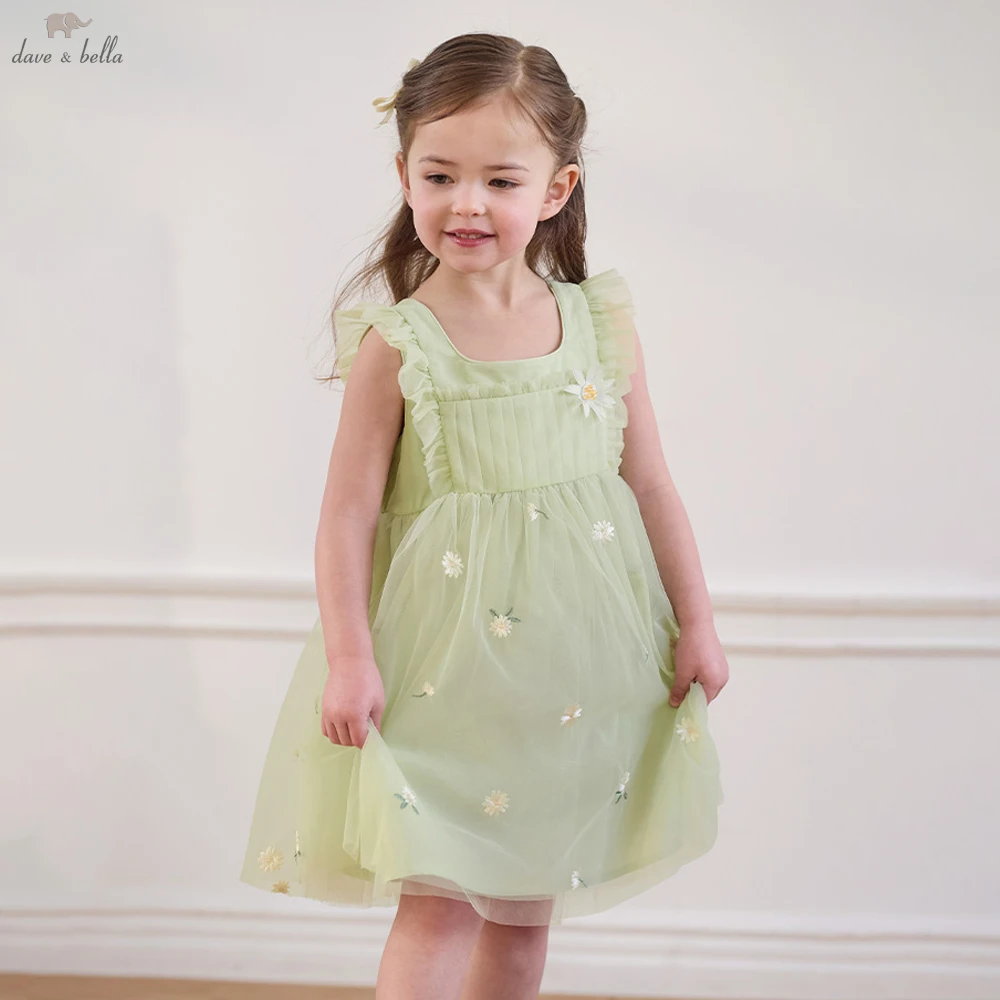 Dave Bella Children Princess Mesh Dress Embroidery Girls Summer Sleeveless Dress Kids Sweet Party Clothes DB2262333
