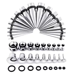 2Pcs/Lot 14G-00G Stainless Steel Ear Gauges Stretching Tapers Plugs Kit Single Flat Top Plugs Expander Set Body Piercings