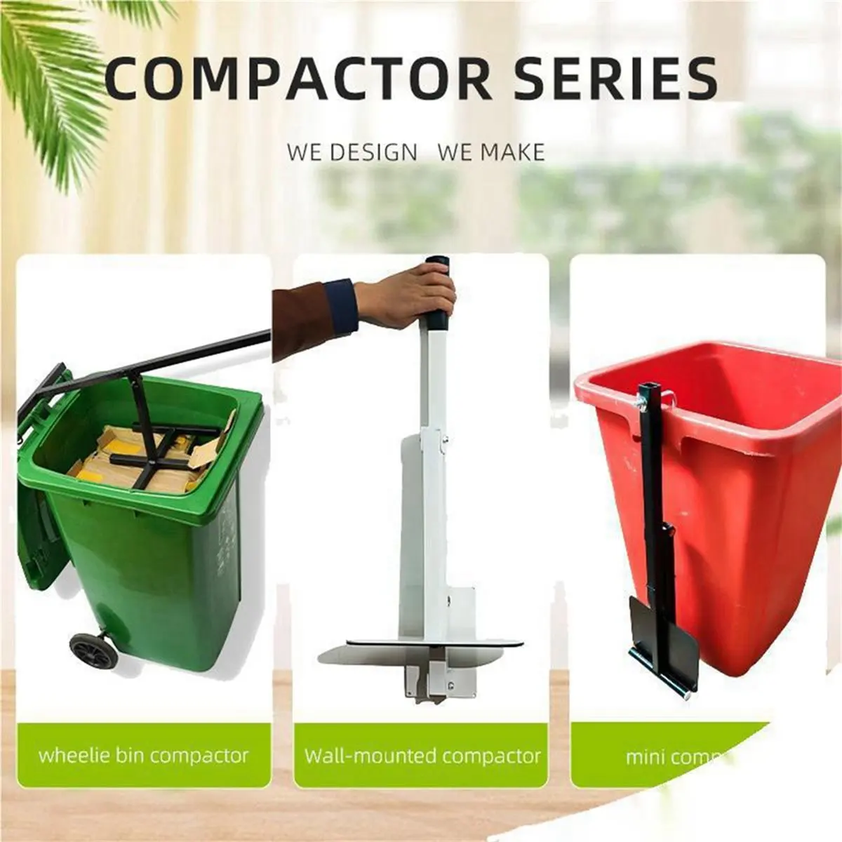 【~ New A61K】Manual Trash , Rustproof Iron, Fits 60-100L Wheelie Bins, Efficient Waste Compression