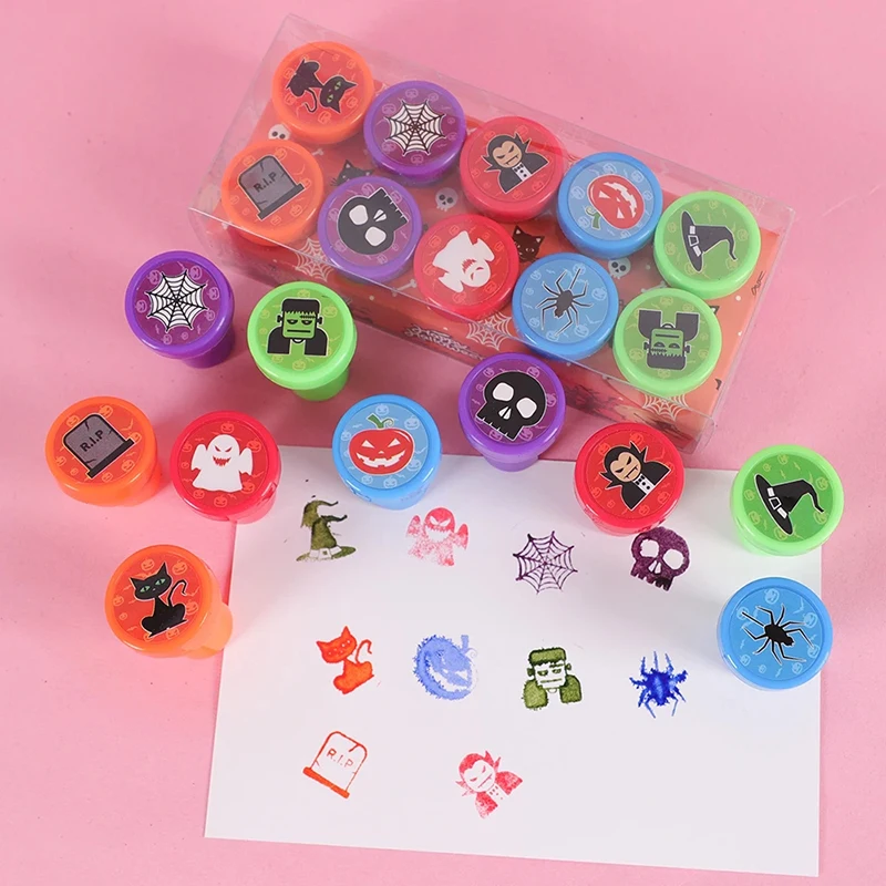 10Pcs Children's Cute Stamps Multiple Early Learning Cognitive Stamps Xmas Halloween Party Decoration Self-ink Stamps Kids Party