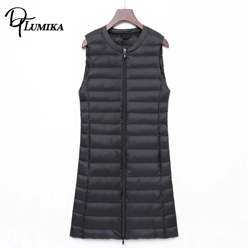 DTLumika 2025 سترة طويلة للنساء بلا أكمام الخريف الشتاء حجم كبير سترة دافئة بلون الصورة الفعلية سترة رخيصة
