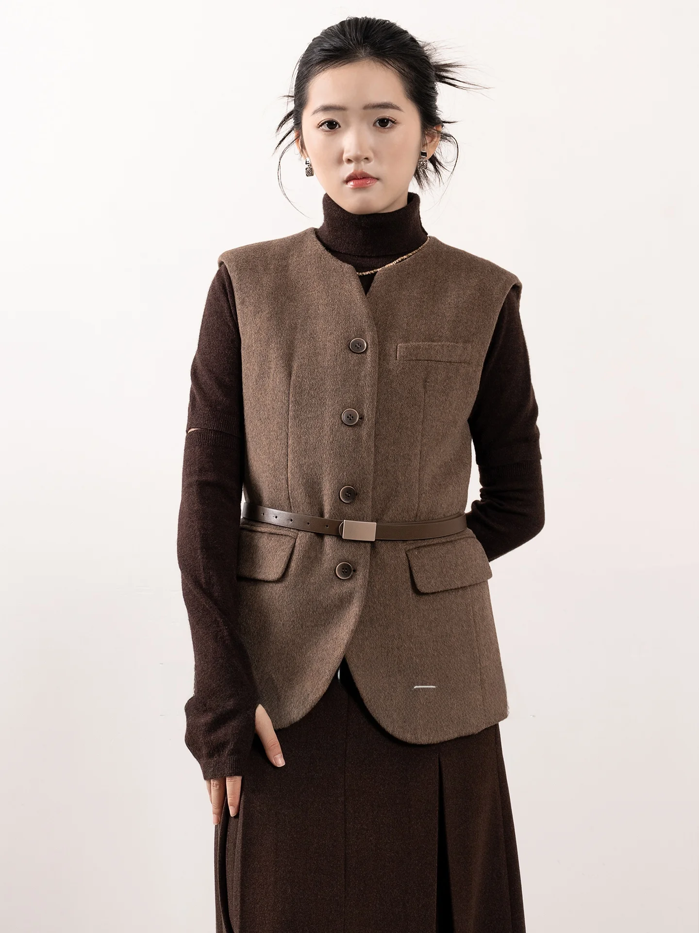 

DianThia Camere Waist Belt Women's Vest 2025 Winter Design Woolen Outerwear Layering Sle Fem Jaet Coat