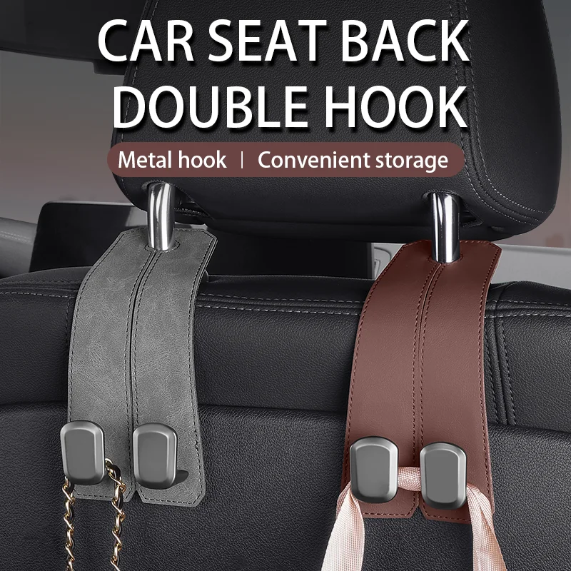 

Car Seat Back Hook Multi-Functional Hook Suede Leather Suspension Practical Double Hook Vehicle Interior Rear Seat Back Hooks