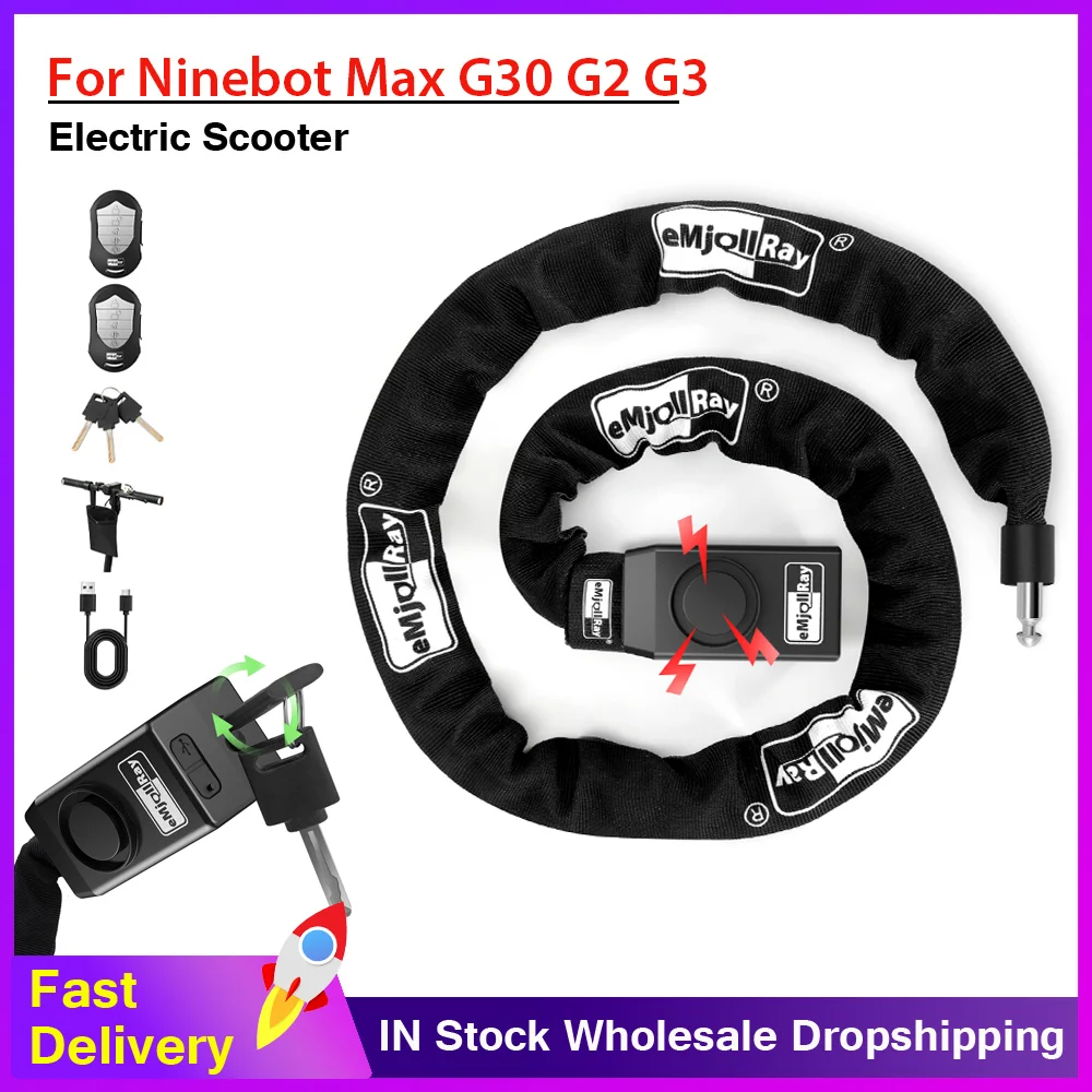 

Electric Scooter Lock 110dB Waterproof Security Chain Lock with Remote Control Alarm for Ninebot Max G30 G2 G3 For Dualtron Zero