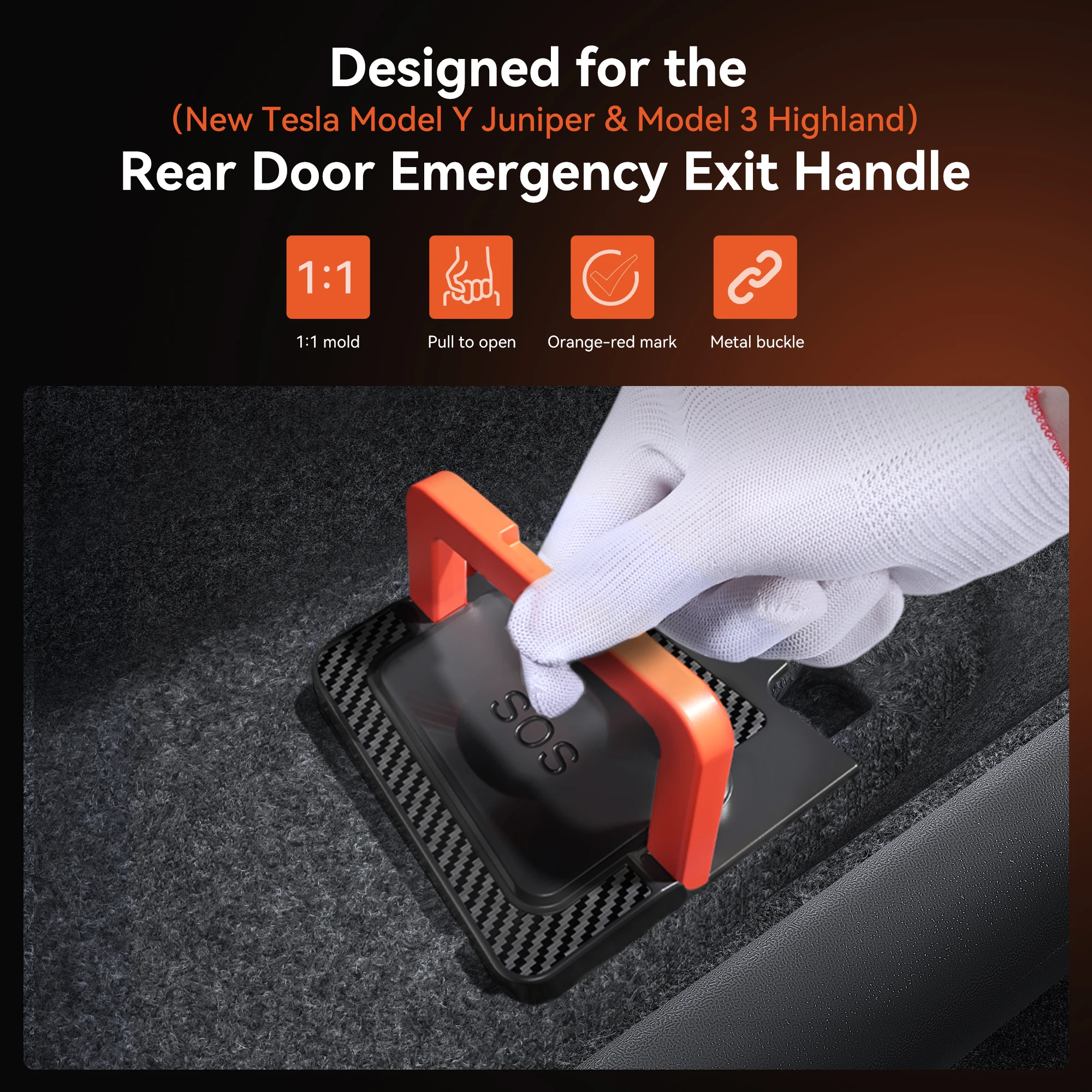YZ для Tesla Model 3 Y Highland Juniper 2021-2025, задняя дверь, аварийная безопасность, тянущая веревка, аварийная ручка, автомобильный аксессуар