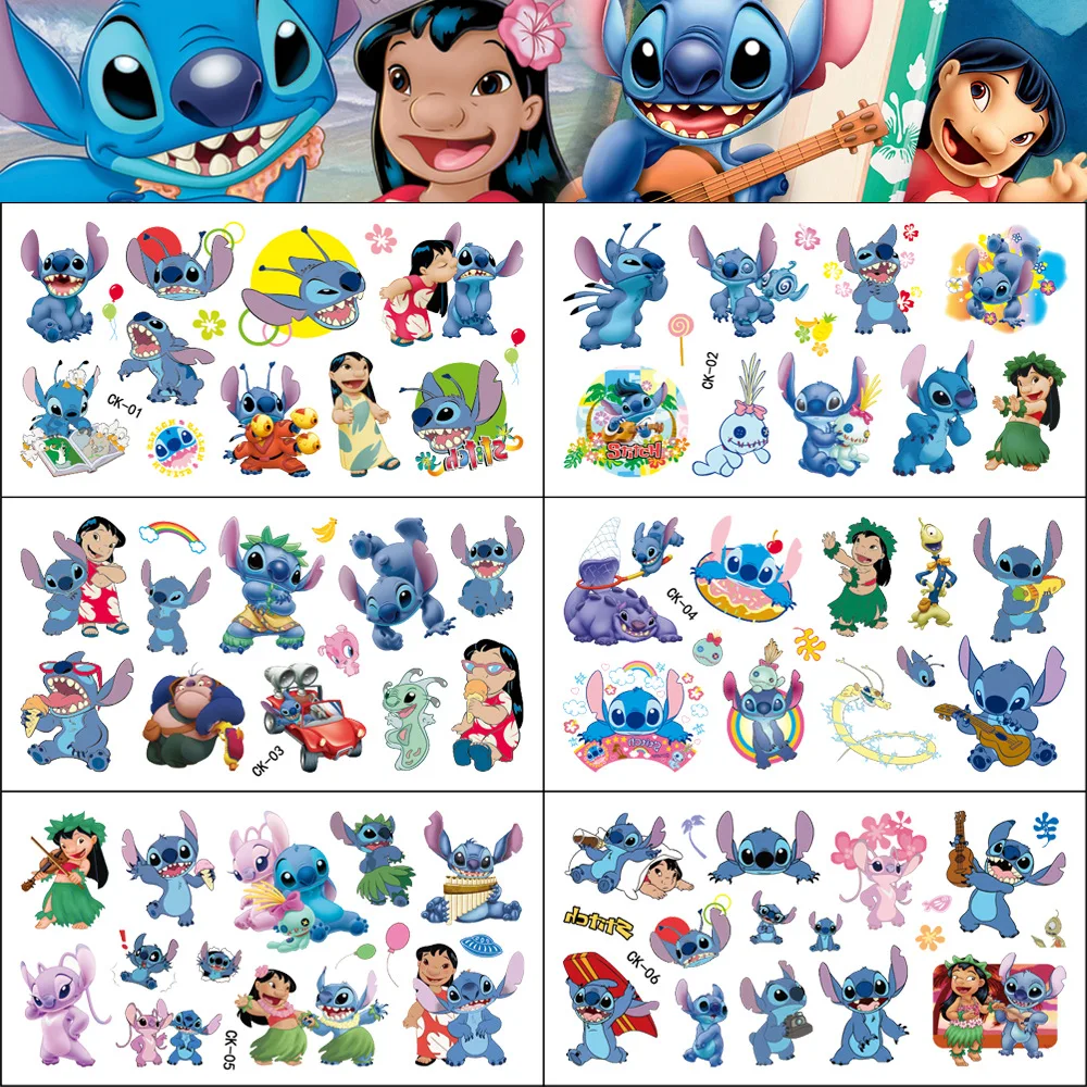 6 pezzi adesivi per tatuaggi Disney Stitch adesivo carino impermeabile divertente per bambini ragazze regalo di compleanno di Natale giocattolo ricompensa