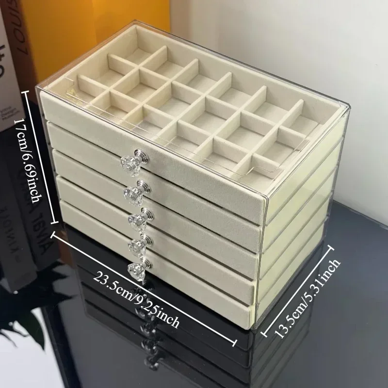 Acrylic Velvet Storage Drawers Transparent 5-layer Jewelry Storage Drawers Earrings Necklace Ring Jewelry Box Storage Drawers