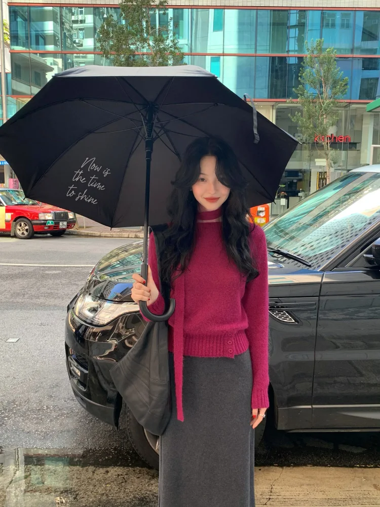 

Retro Wool Knitted Sweater with Netie Button Design round Ne Long Sve Warm Fing Thiened Autumn New Sle for Women