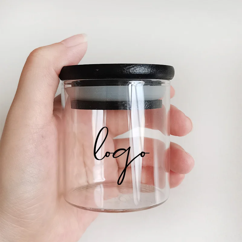 Small Cute Glass Kitchenware High Borosilicate Sealed Glass Container  with Black Bamboo Lid