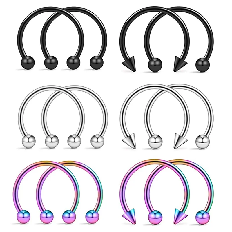 2Pcs Cone Spike Horseshoe Circular Septum Nose Ring Surgical Steel Nipple Hoops Nose Septum Eyebrow Ear Piercing Body Jewelry