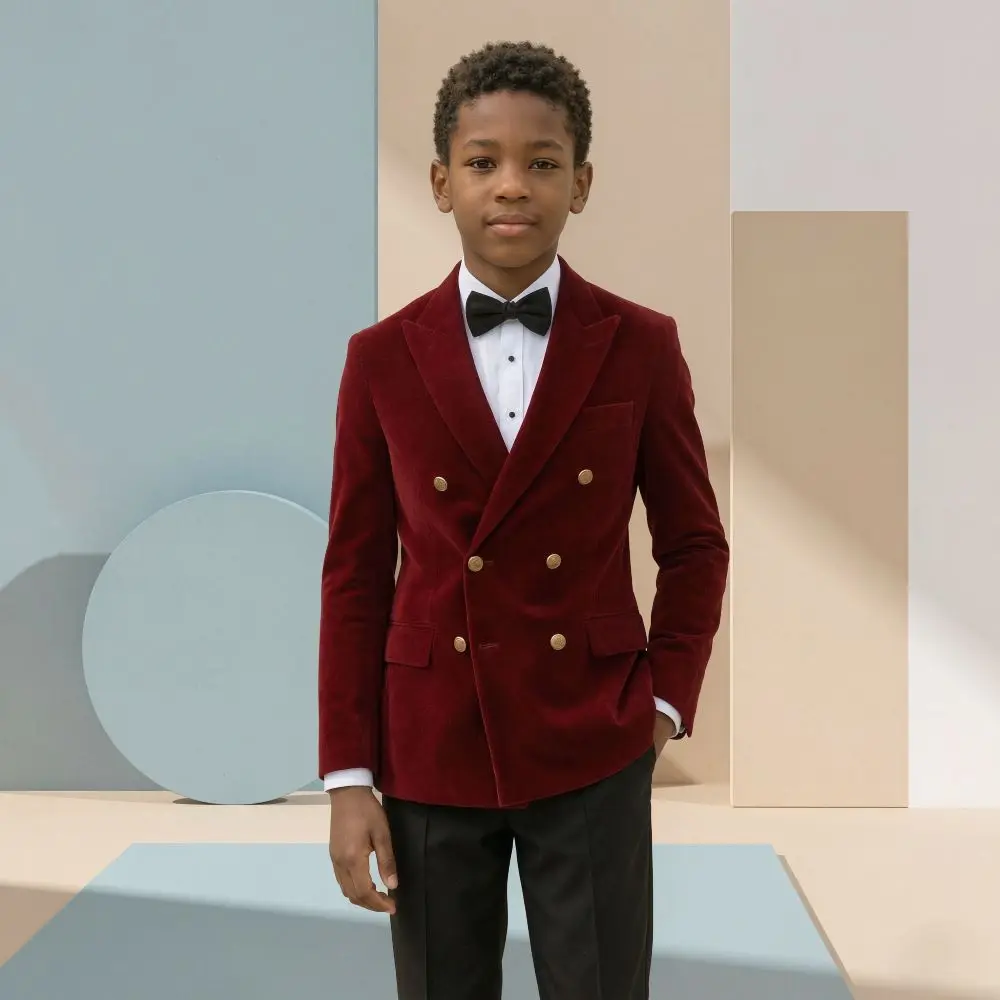 Velvet Child Suits Slim Fit Wedding Gold Buttons Two Pieces Prom Jacket with Pants For Ceremonies Galas Stage Performances 2026