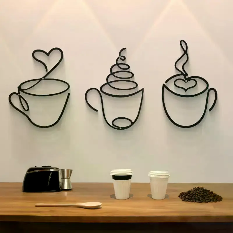 1PC Creative Coffee Wall Hangings Coffee Shop Decorations Interior Wall Decorations Wall Hanging Iron Paintings