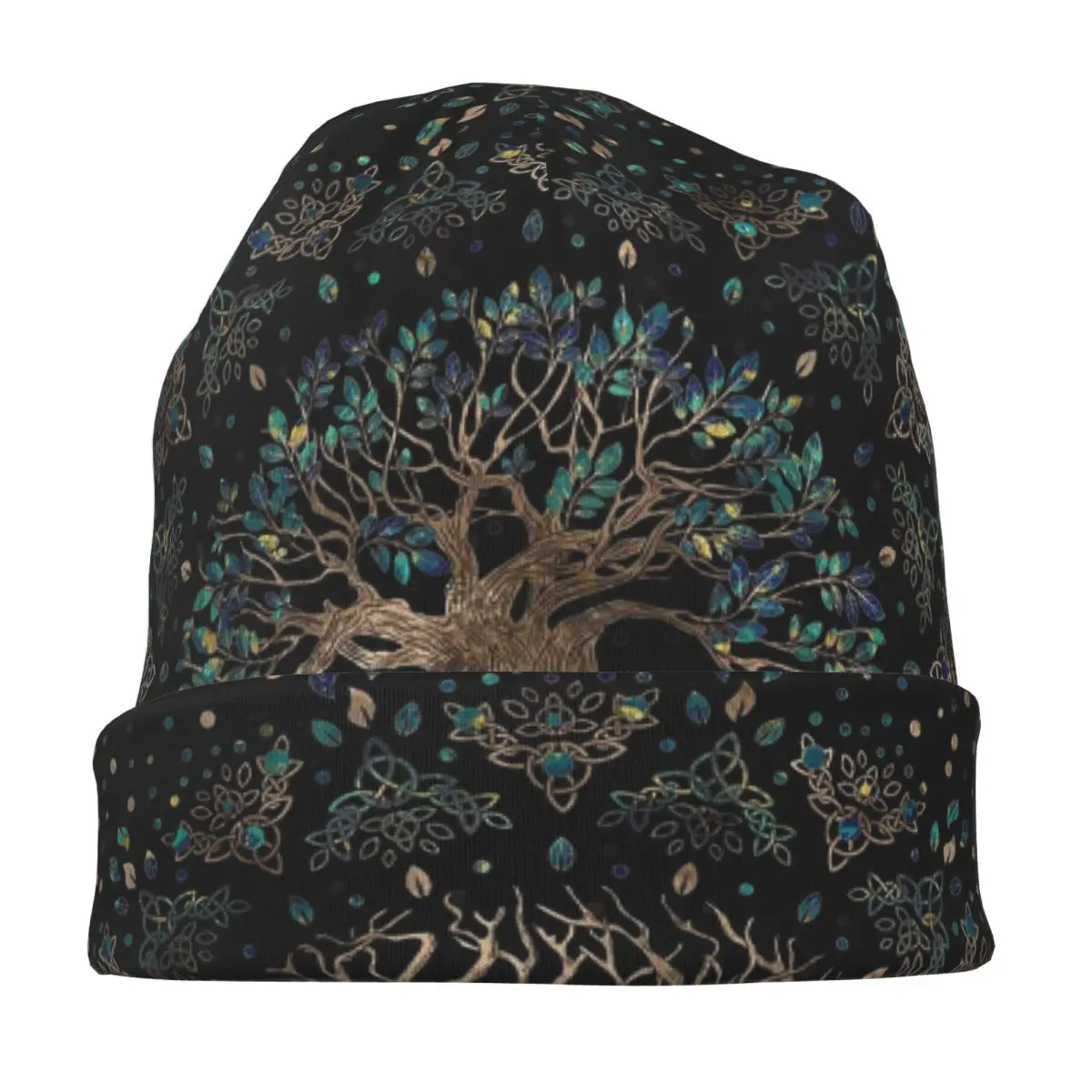 شجرة الحياة-Yggdrasil الذهبي والرخام زخرفة Skullies Beanies القبعات قبعة الخريف الدافئة محبوك بونيه قبعات للجنسين الكبار