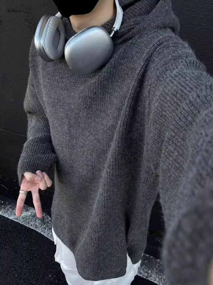 

ay Lazy Sle Hoodie Men's High-End Knitted Sweater Autumn Winter Inner Wear Casual Long Sve Thiened Polyester Fiber