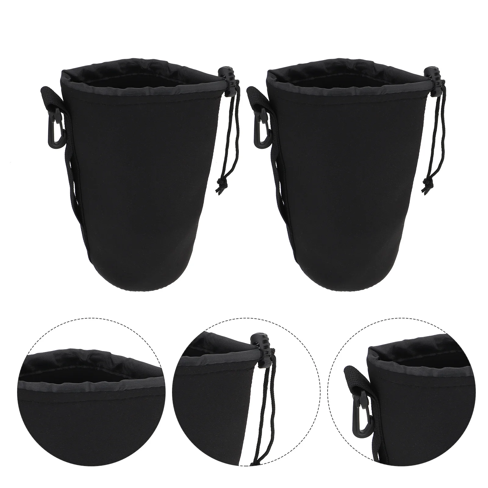 

2Pcs Shockproof Camera Lens Pouch Adjustable Drawstring Neoprene Soft Elastic Protection for Dslr Lens Pouch Bag