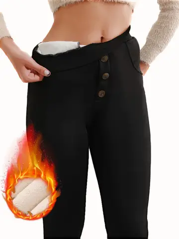 Women's autumn and winter high waisted leggings with added fleece and thick leggings, elastic yoga warm pants