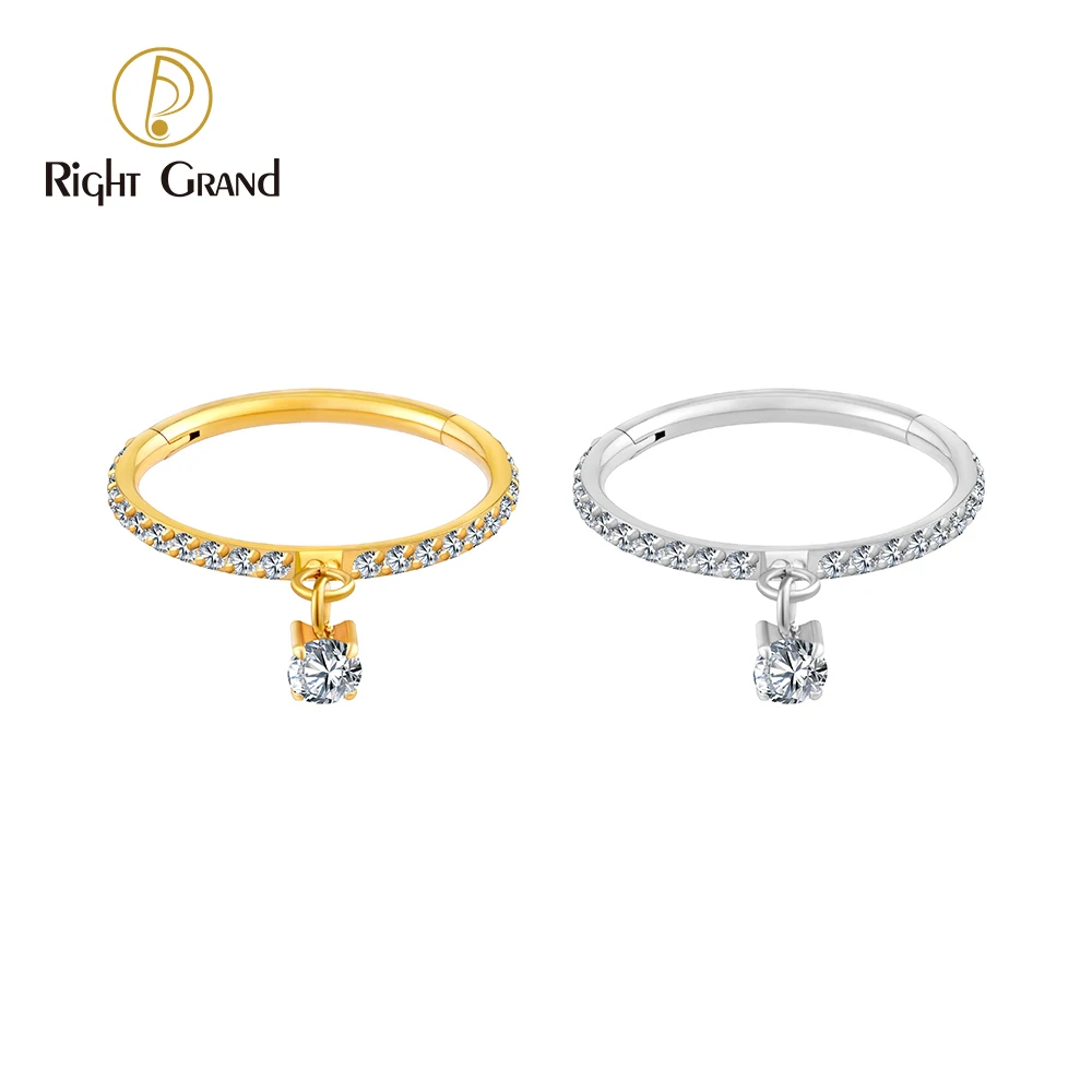 Right Grand Joia de Piercing para Cartilagem (Conch/Helix) – Argola Segmentada Clicker em Titânio ASTM F136 (16G), com Pingente Pendente de Zircônia Cúbica