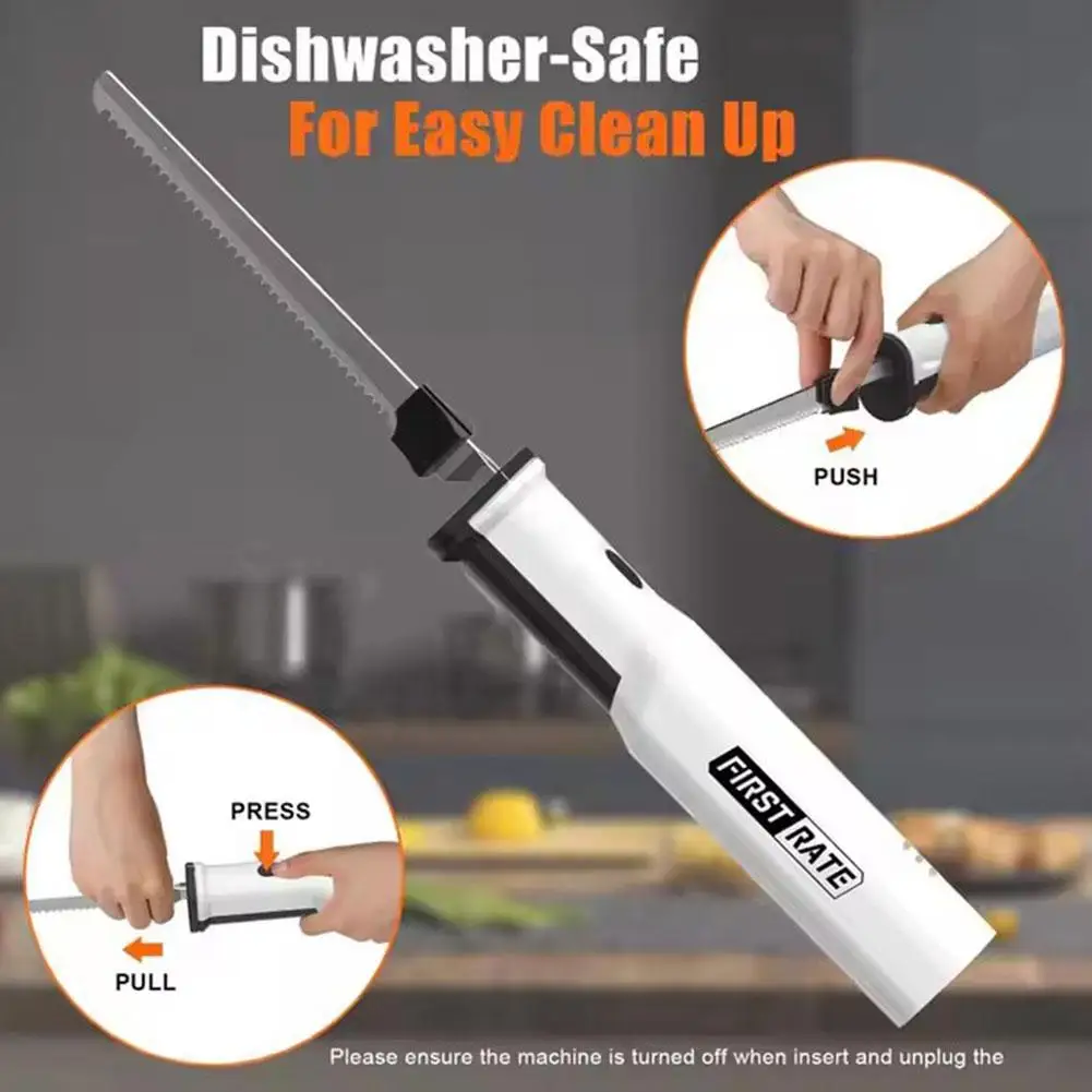 1set Professional Cordless Bread Knife Rechargeable 8V Electric Knife Meat Cutter With 2 Serrated 8 Inch Steel Blades