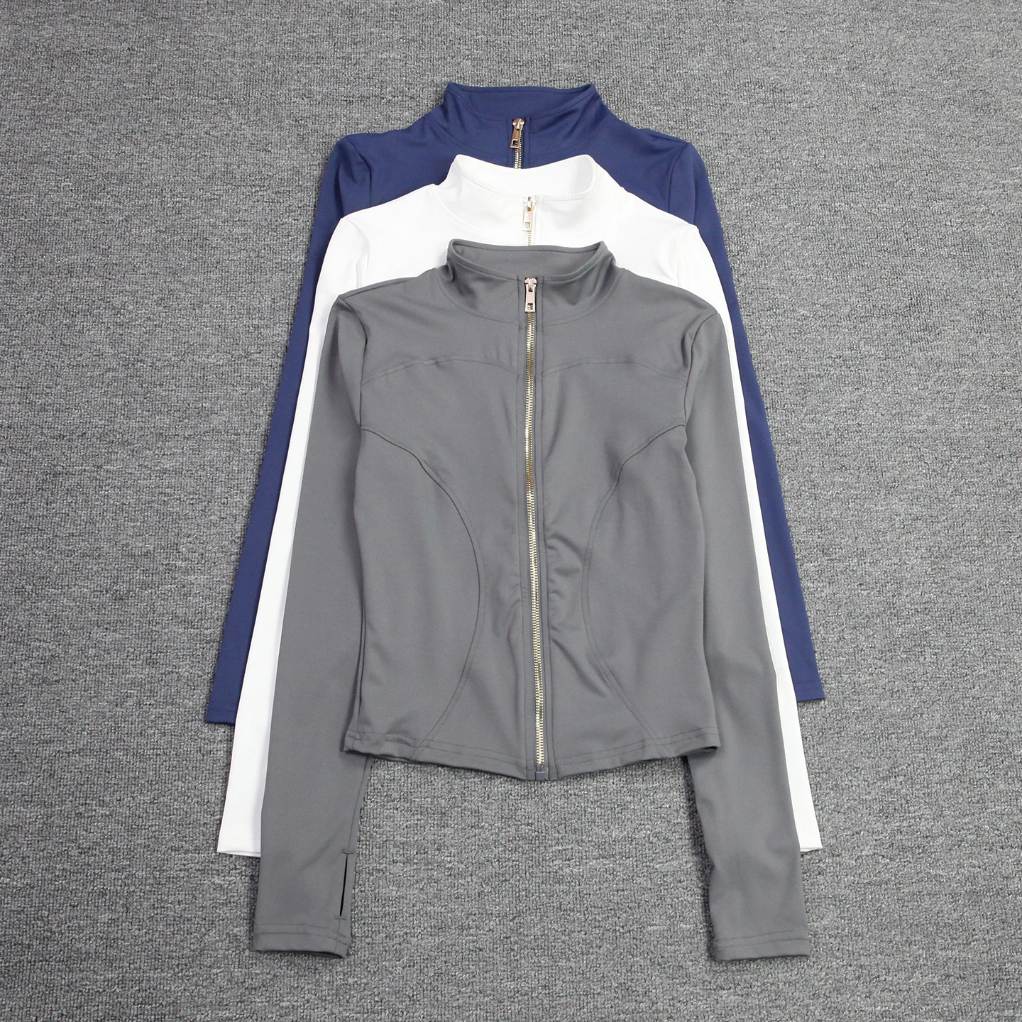 Women Stand Collar Full Zip Yoga Jacket Long Sleeve Thumb Hole Slim Fit Soft Stretchy Gym Workout Fitness Cropped Sports Coat