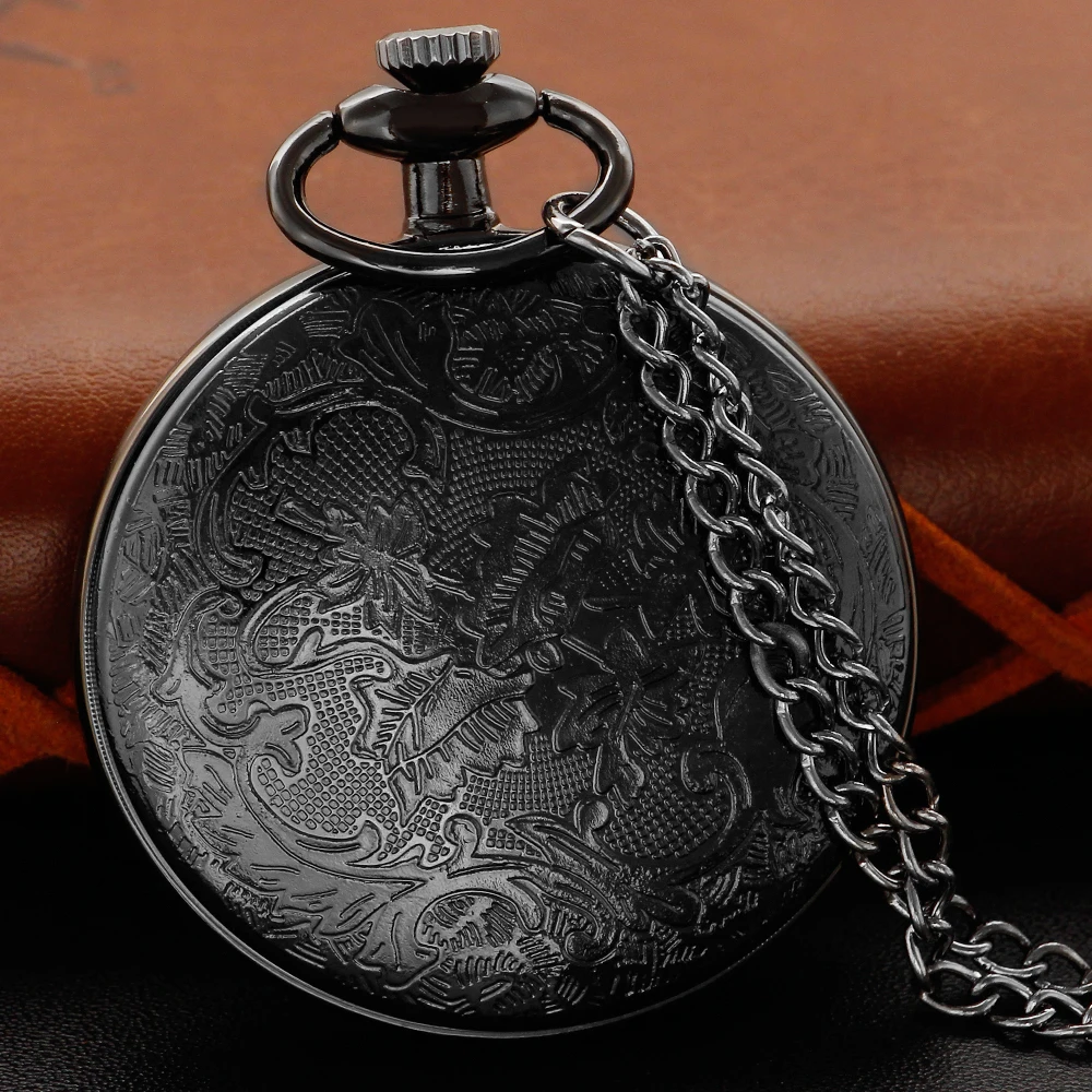 Black Direct Display Quartz Pocket Watch Vintage Men's and Women's Pendant Necklace Accessories Clock Best Souvenir