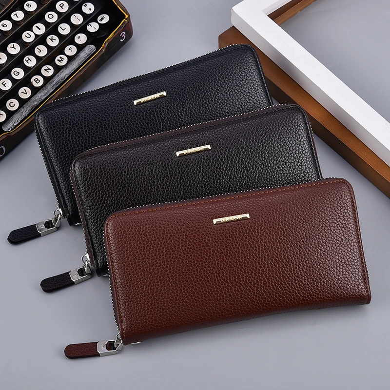 Men's Pu Leather Zipper Long Wallet, Clutch Bag, Multi-Card, Men's Handbag, Men's Gift, Men's Business Wallet