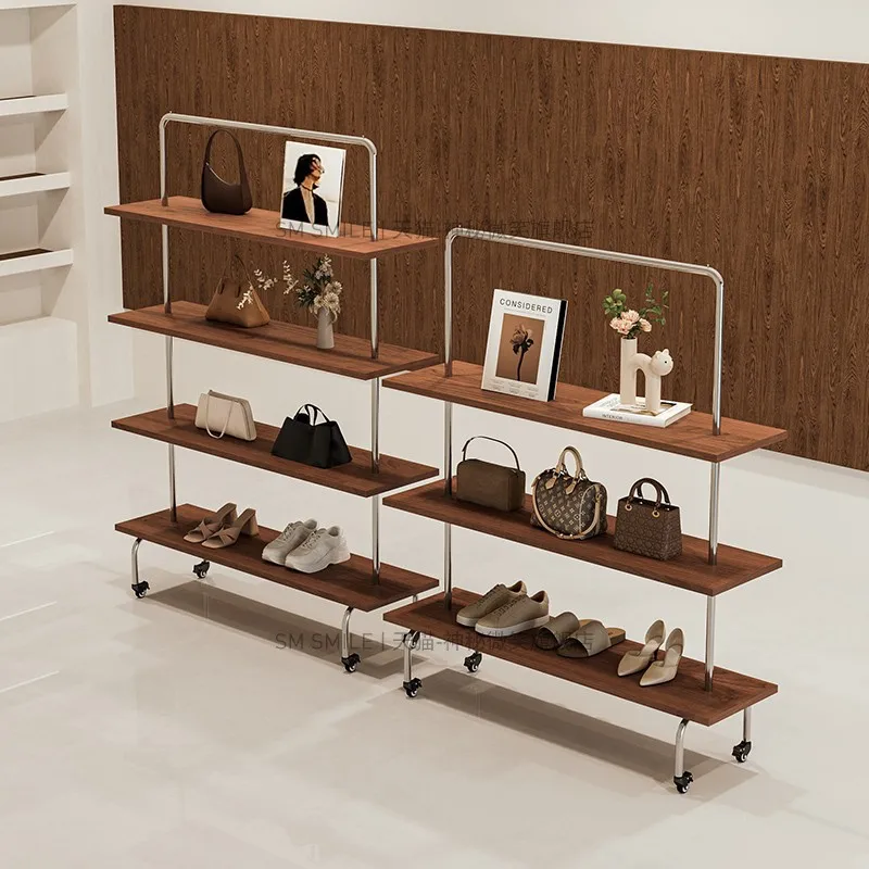 Clothing store bags and shoes display stand floor-to-ceiling antique stainless steel