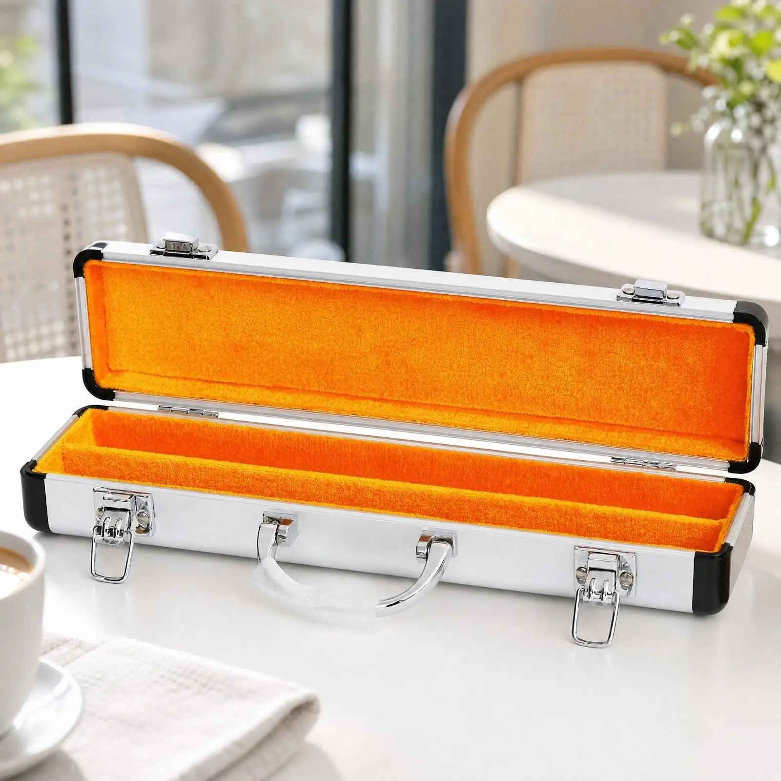 Portable Flute Storage Case Aluminum Alloy Hard Shell Case for Sectional Flute with Carry Handle