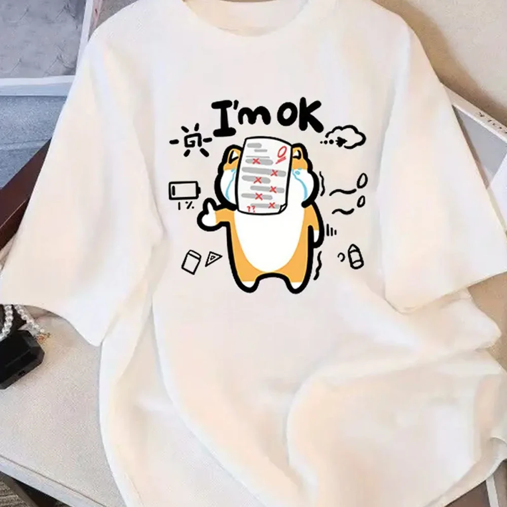 

Women's "I'm Fine" Cartoon Graphic T-Shirt Crew Neck Casual Comfort Summer Tee Playful Design Comfortable Fit Graphic