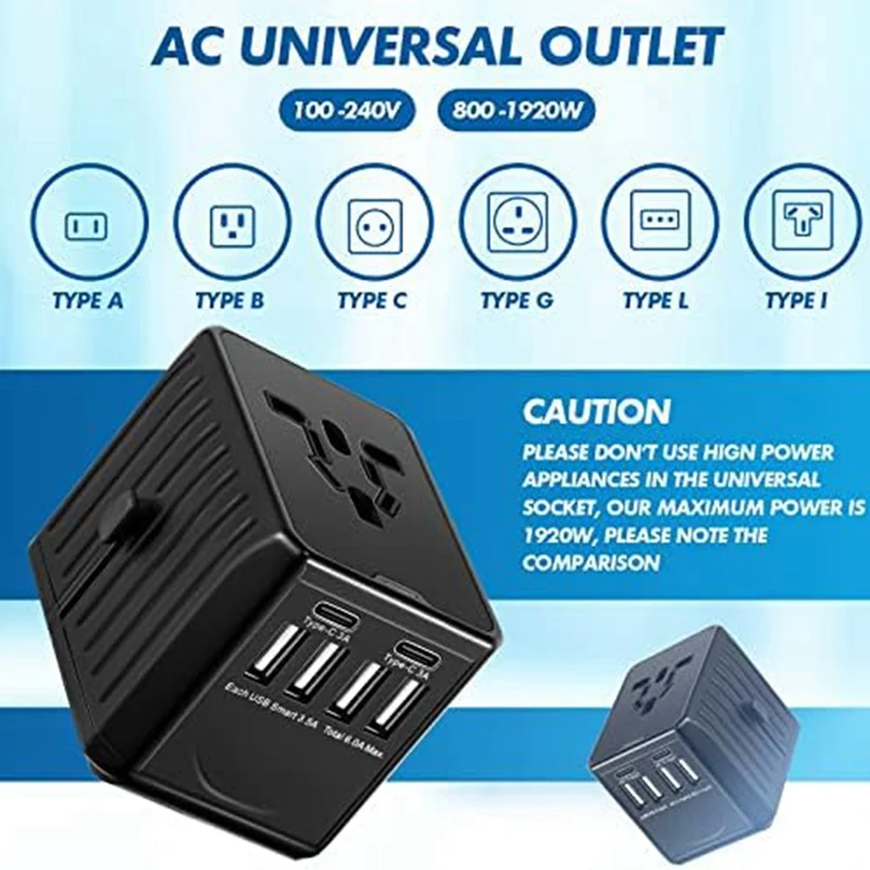 2 Piece Universal Travel Adapter, Travel Adapter As Shown Power Outlet Plug Converter For Worldwide Use,Multifunctional Socket