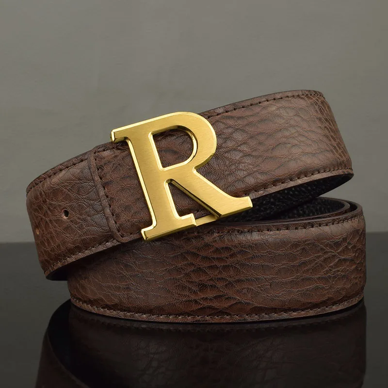 高級男性デザイナーファッション-r-ベルト高品質本革ウエストバンドクラシックブラウンストラップ紳士カジュアル牛革ベルト