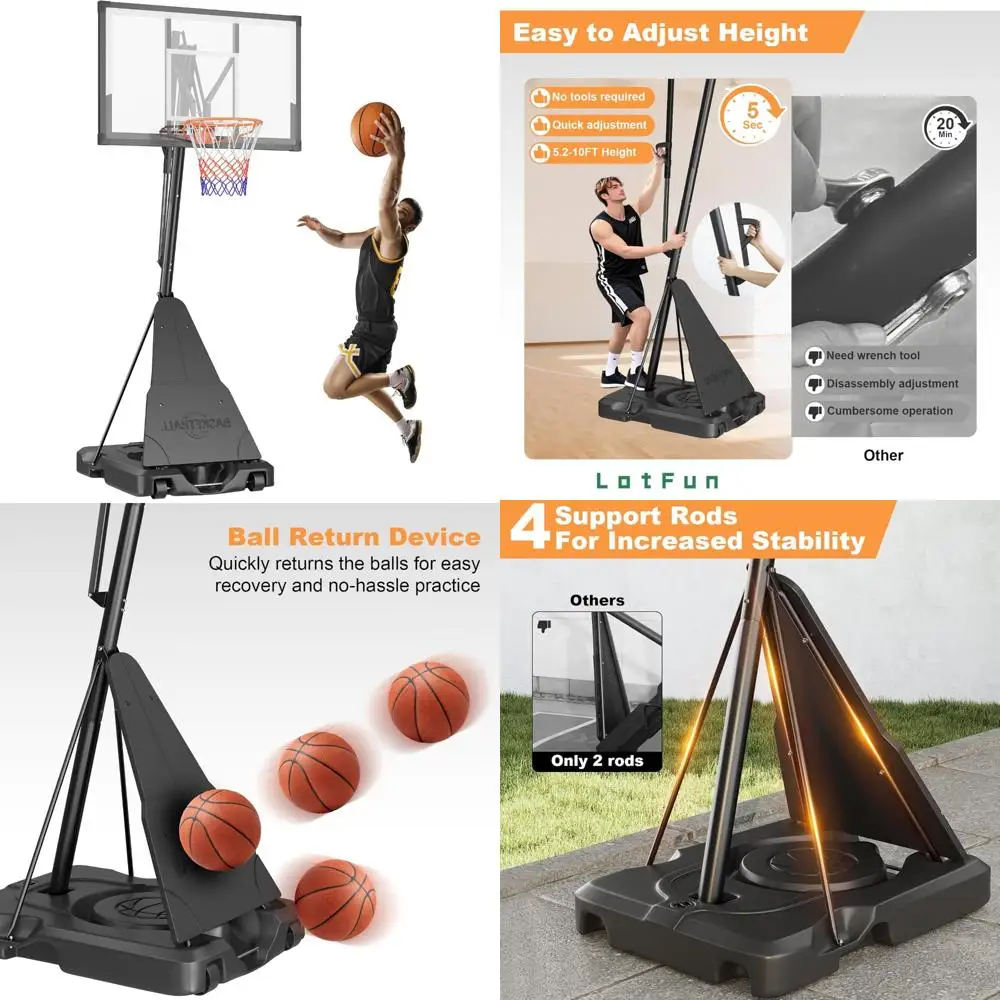 

Outdoor Adjustable Height Basketball System with Shatterproof Backboard and Wheels, 44 Inch Hoop, 5-10FT Height Range