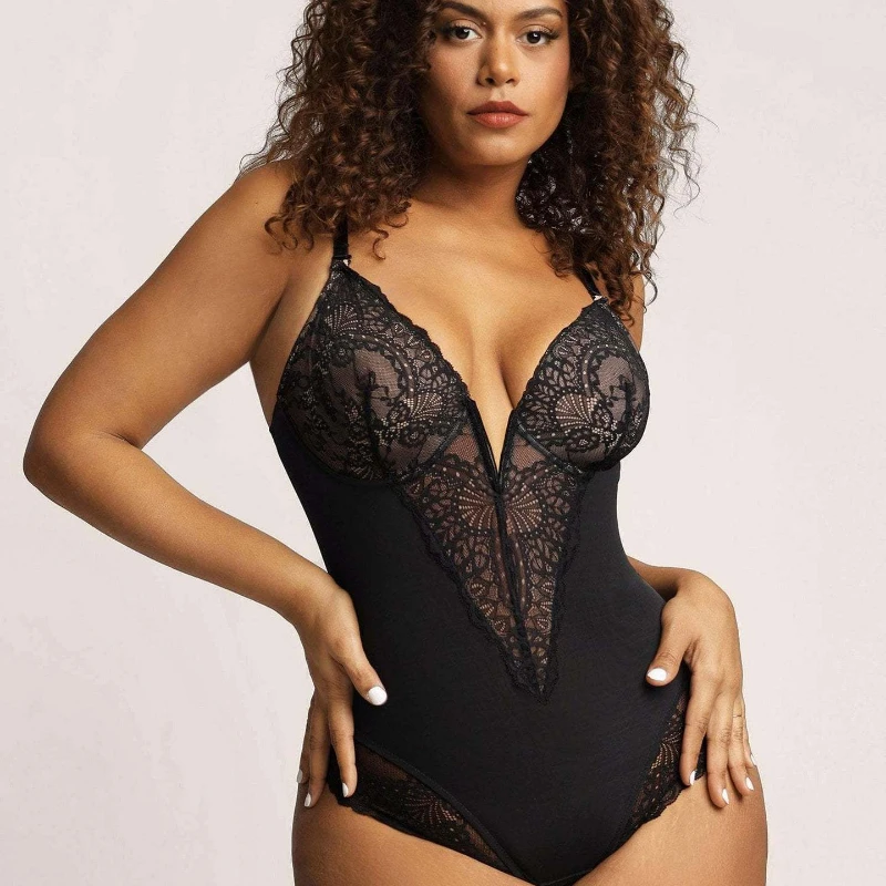 Lace Stitching Bodysuit Body Shaping Women Elegant Sexy Bodysuits Underwear Perspective Strap Jumptsuits Butt-lifting Rompers