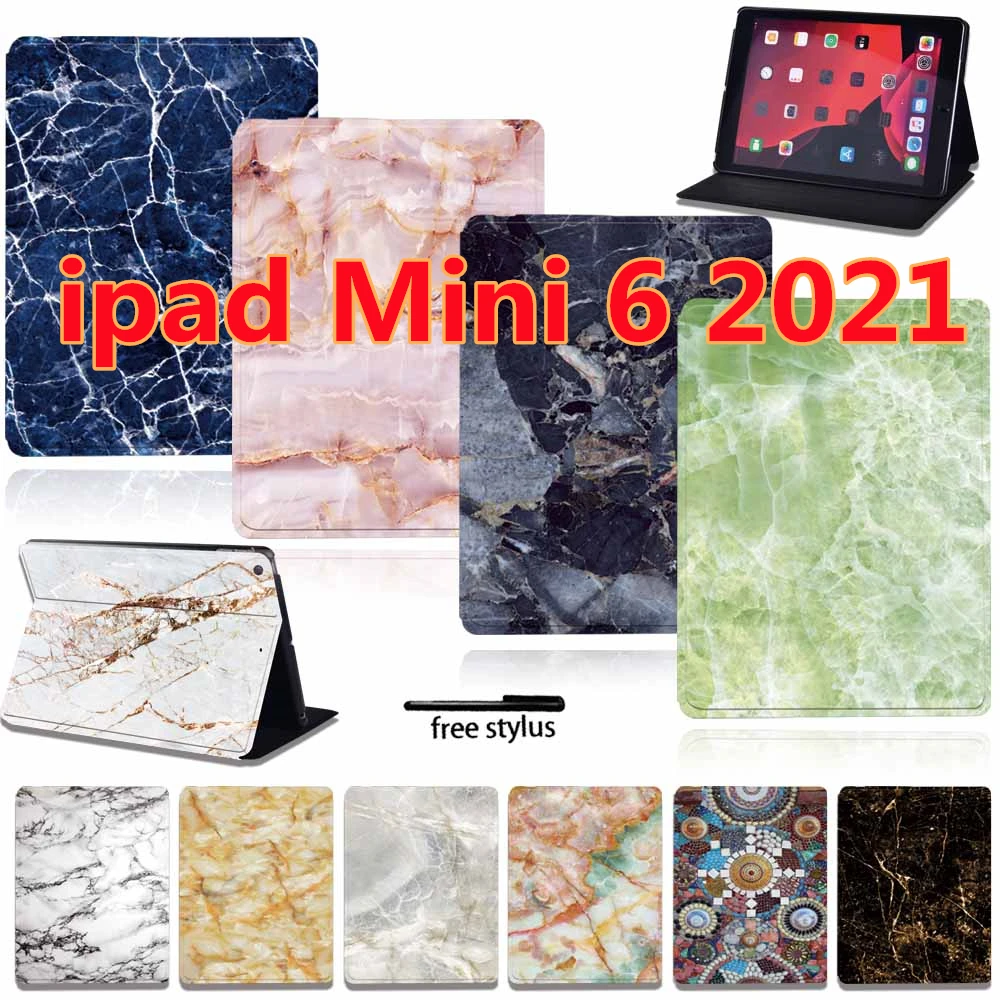 2021 IPad Case for Mini 6 8.3inch Leather Cover Apple IPad Mini 6 A2567 A2568 A2569 New Marble Pattern Ultrathin Pencil Cases