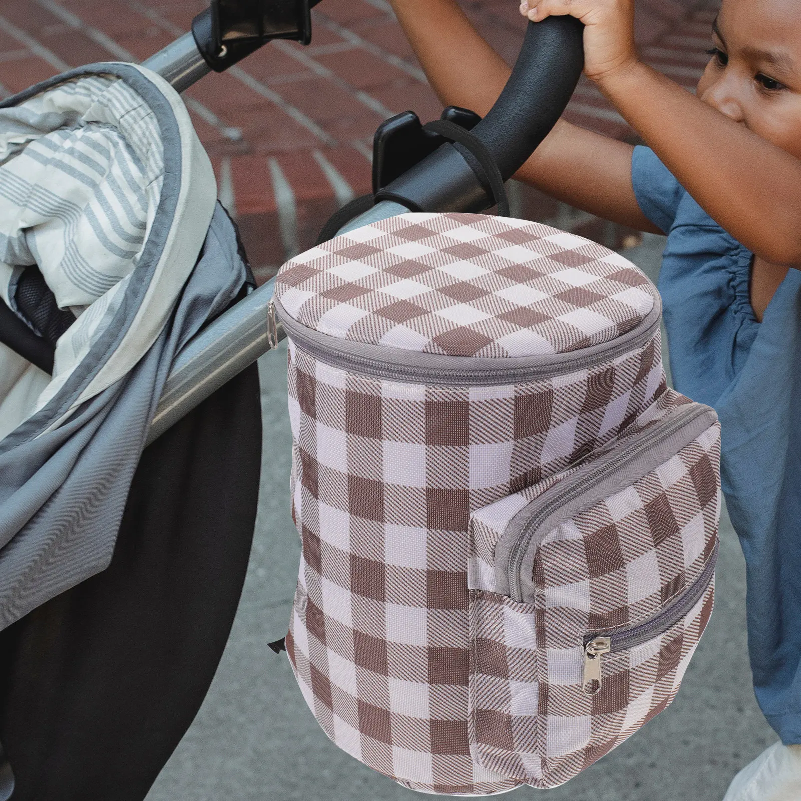 

Diaper Bag for Newborn Baby Hanging Storage Organizer with Fashion Print Strong Binding Rope Smooth Zipper Portable Travel Mom