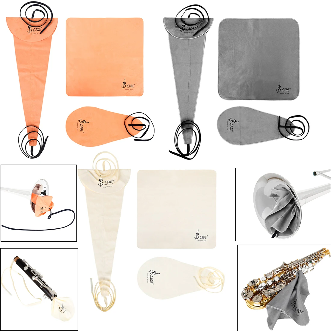 SLADE Conjunto de limpeza de saxofone, acessório, pano de limpeza portátil, kits de limpeza de manutenção para sax, trompete, alto, tenor, clarinete