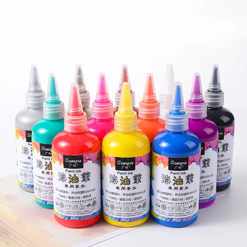 12Color 150ml Paint Pen Refilling Ink Oil-based Waterproof Painting Graffiti DIY Paint Pen Universal Filling Liquid Art Supplies