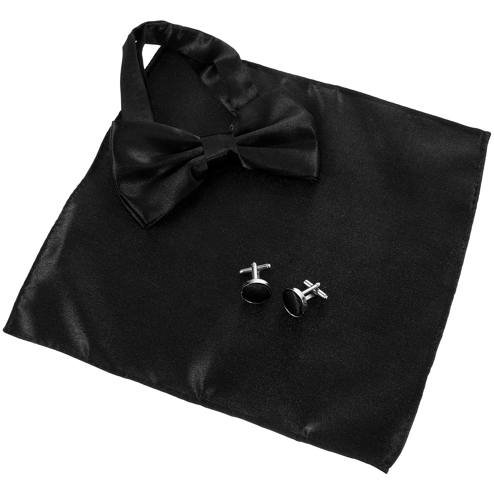 لامعة ربطة القوس فيونكة منديل مجموعة العلاقات للرجال سهرة أزرار أكمام الساتان العريس اكسسوارات أنيقة حفل زفاف الجيب