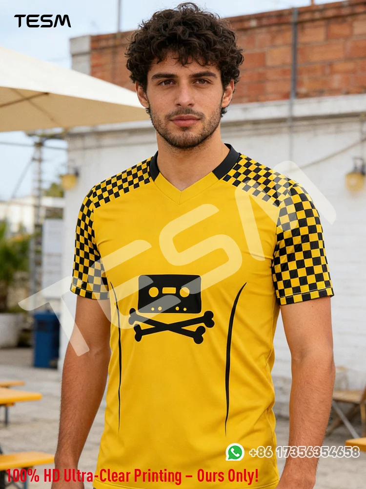 Men Reggae Inspired Cassette Soccer Jersey Family Matching Yellow Checkerboard Fan 3D Print Football Shirt Training Short Sleeve