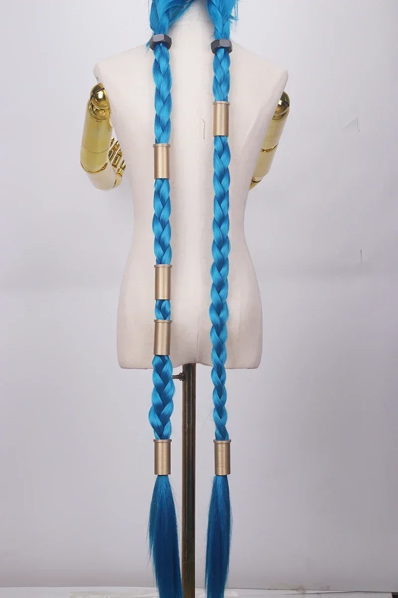 LOL Jinx Resin Headwear Prop Cosplay Wig Blue Braids Plaits The Loose Cannon Synthetic Hair Halloween Party Role Play Wigs