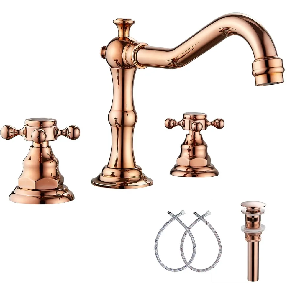 

Widespread 8-16 Inch Two-Handle Copper Bathroom Sink Faucet with 3 Holes and Matching Pop-Up Drain
