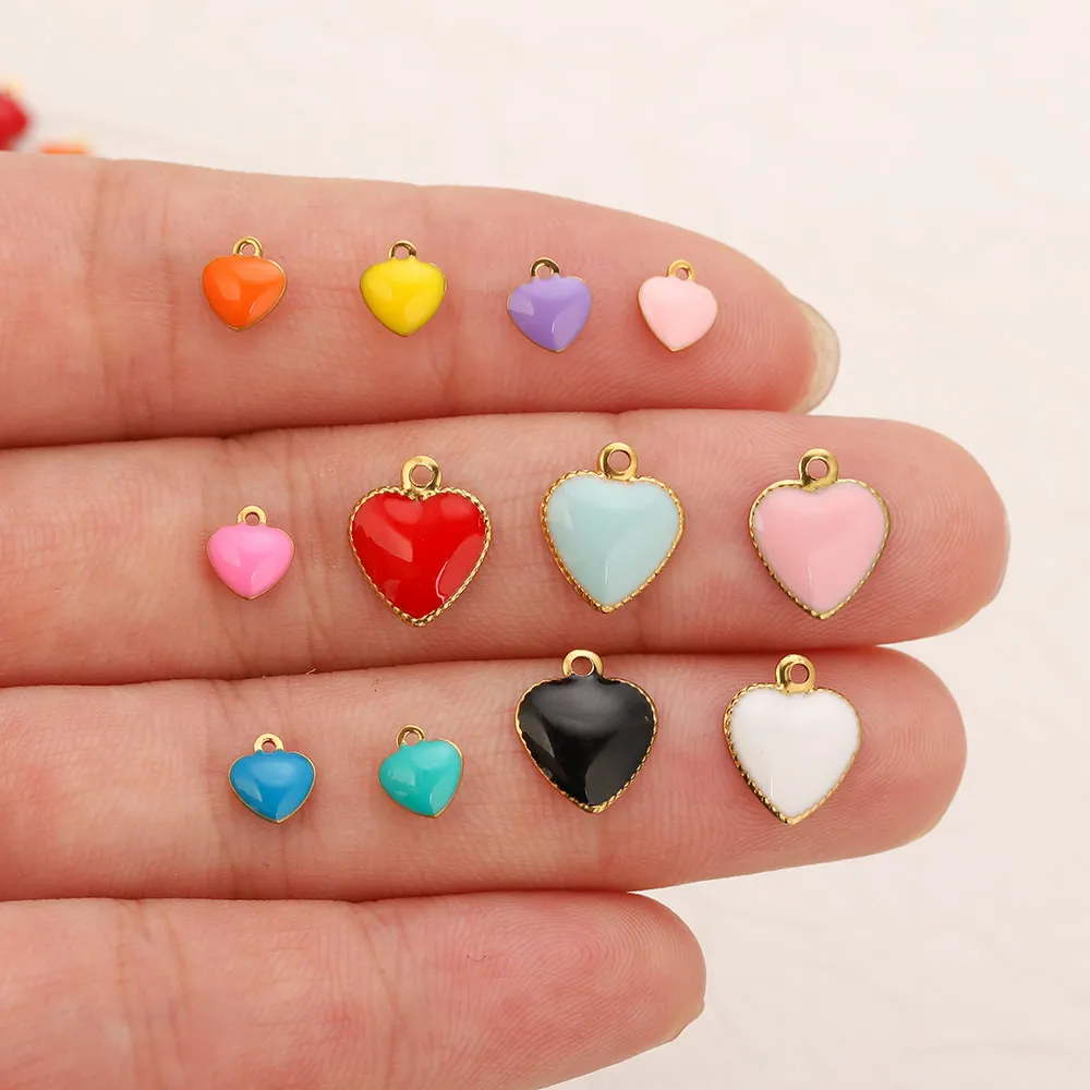 20 piezas de acero inoxidable, esmalte Multicolor, corazón, pequeños dijes chapados en oro, DIY, collar, pulsera, materiales para hacer joyas, venta al por mayor