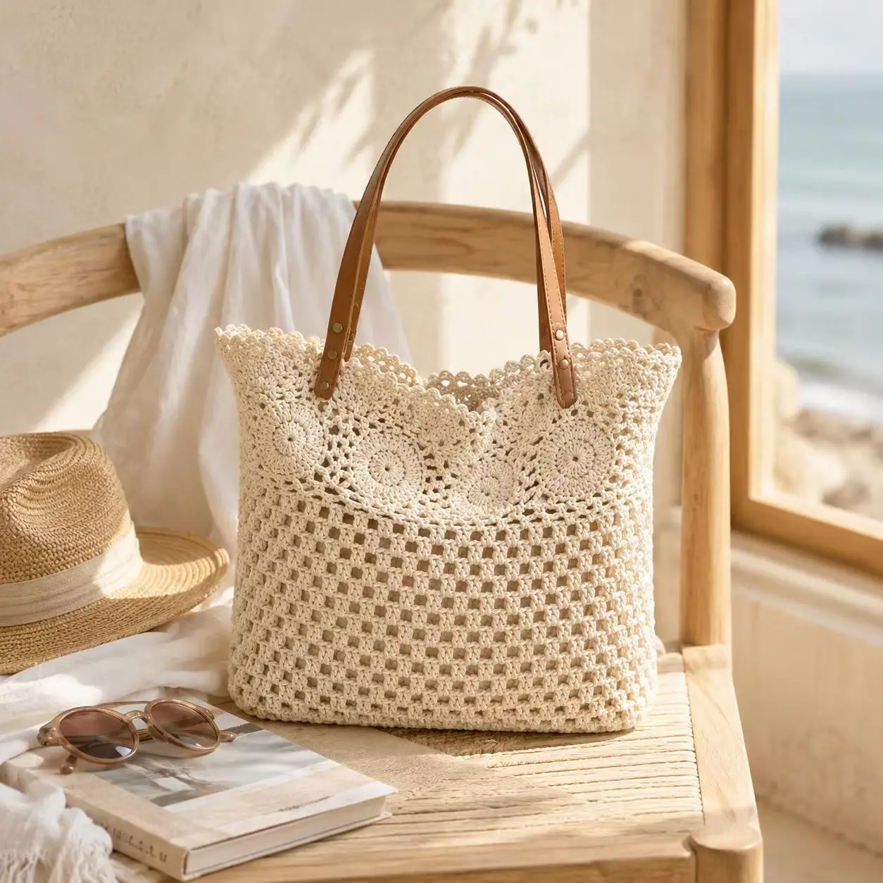 lace-cotton-woven-bag-large-capacity-casual-shoulder-tote-travel-straw-handbagfrench-hollow-knit-tote-bag