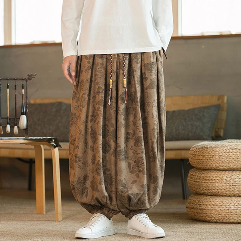 

Men Casual Harem Pants New Arrival 2026 Spring Streetwear Vintage Print Harajuku Loose Comfortable Male Corduroy Trousers N033