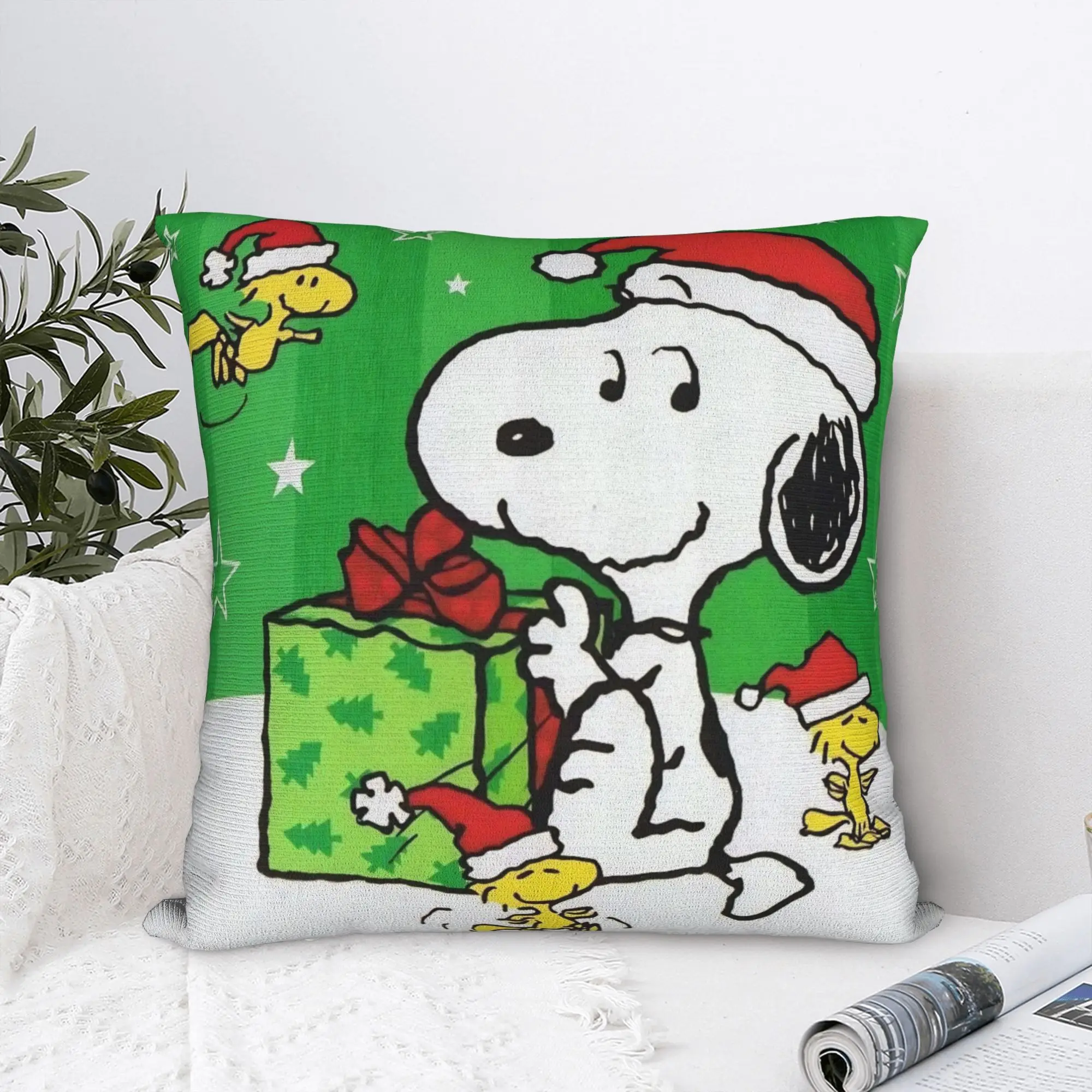 S-Snoopys Xmas Christmas Tree Square Pillow Cases  Cushion Covers Creative Zippered Decor Pillowcover for Home 45x45cm