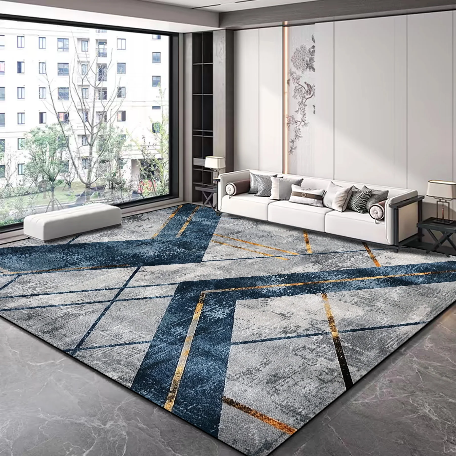 Modern Geometric Large Rugs for Living Room Light Luxury Style Decoration Bedroom Carpet Soft Flannel Lounge Sofa Side Floor Mat