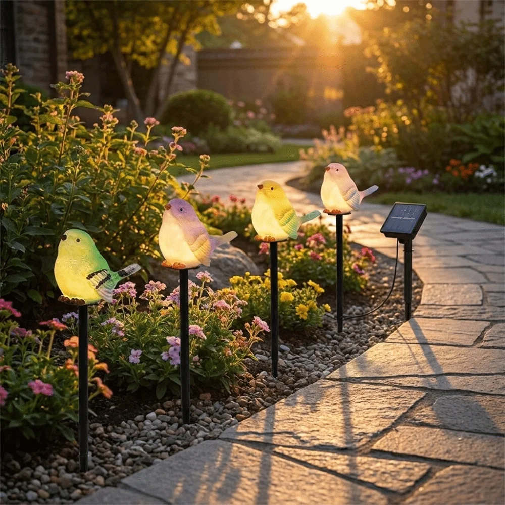 Waterproof Solar LED Bird Stake Light Auto On/Off Sealed Structure Landscape Decorative Light Delicate Bird Shape Light Sensing
