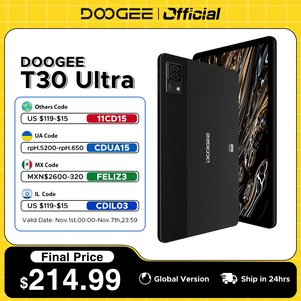 

World Premiere DOOGEE T30 Ultra Tablet 11" 2.5K Display Helio G99 Octa Core 7.6mm 12GB+256GB Android 13 Quad Speakers Tablet